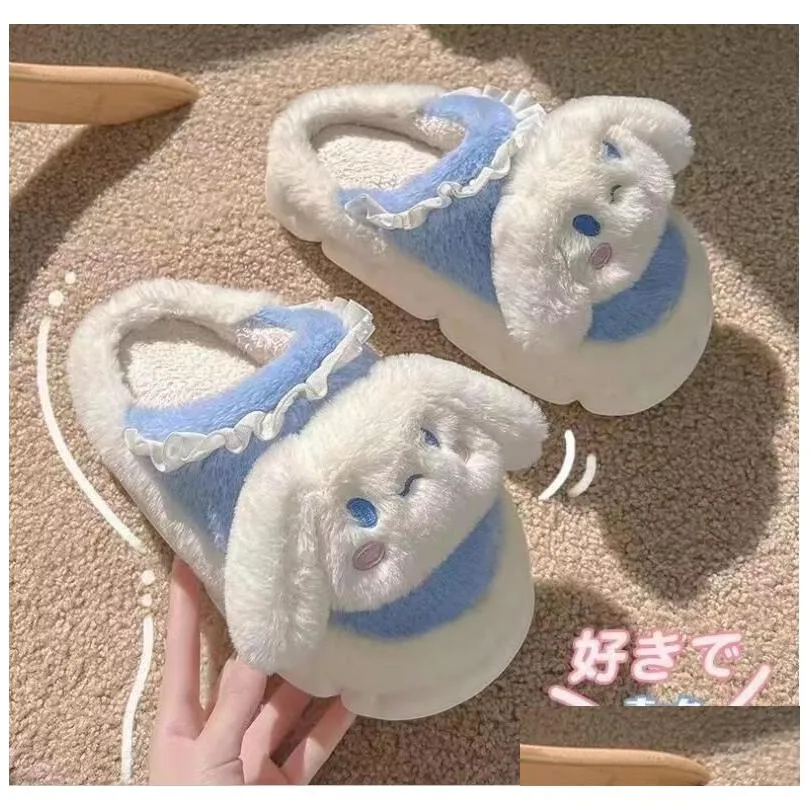 ins fashion cartoon cute kuromi melody cinnamoroll plush slipper home warm plush slipper festival gift size 35-40