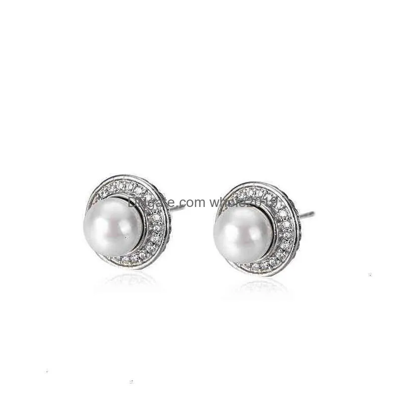 Imitation Pearl earrings Four Bead charm Prong sliver diamond designer fashion for designer women Popular love earring studs jewelry woman luxury top
