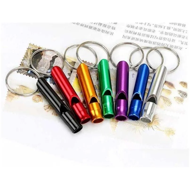 metal whistle keychains portable self defense keyrings rings holder car key chains accessories outdoor camping survival mini tools promotion