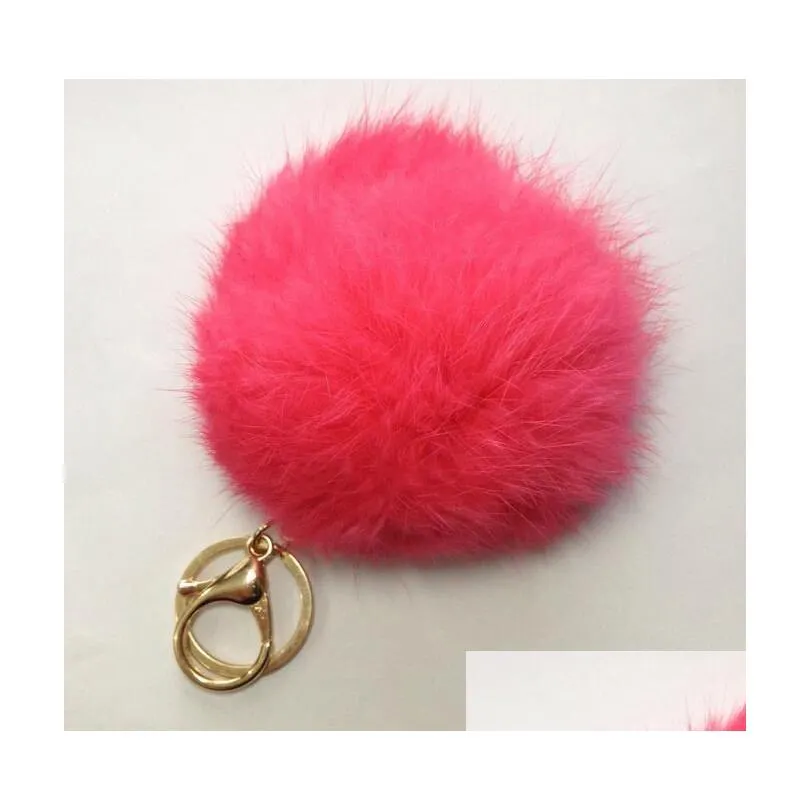 real rabbit fur ball keychain soft fur ball lovely gold metal key chains ball pom poms plush keychain car keyring bag earrings