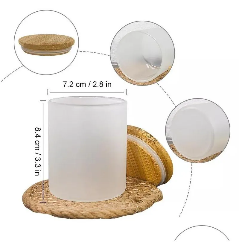 wholesale sublimation blanks frosted glass candle jars with bamboo lids for making candles 7oz empty candle tins