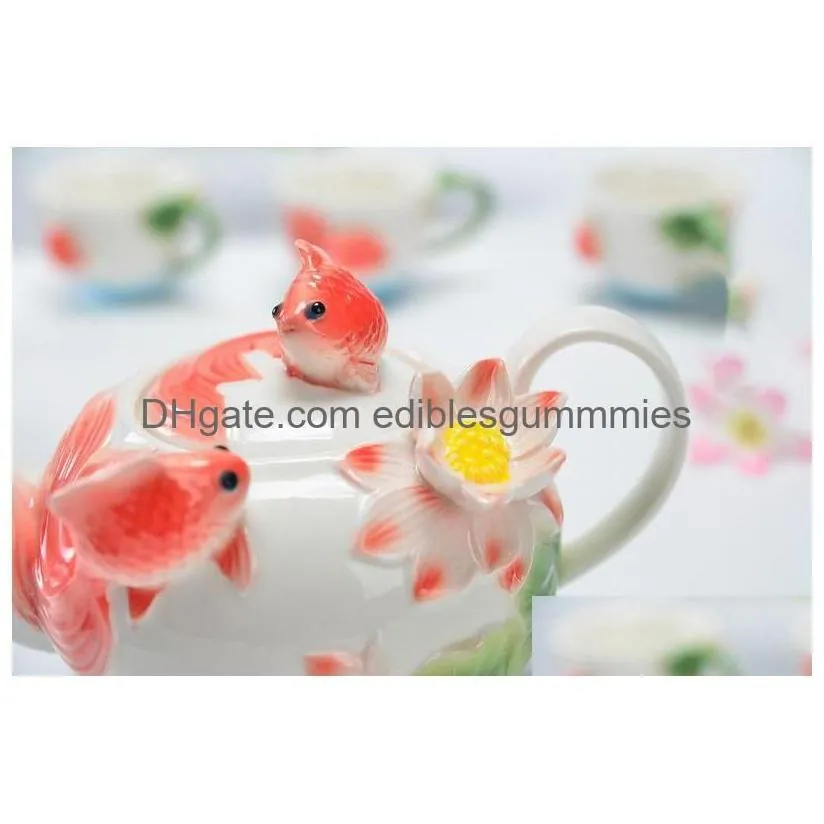 other drinkware ceramic fish teapot with handle jingdezhen enamel porcelain restaurant drop delivery home garden kitchen dining bar