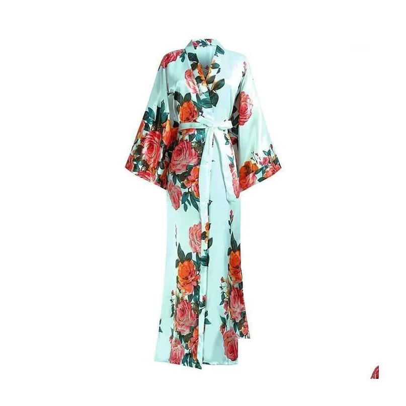 satin long sleepwear for female nightgown v-neck kimono bathrobe gown print flower negligee bathrobe large size 3xl 4xl 5xl 6xl1