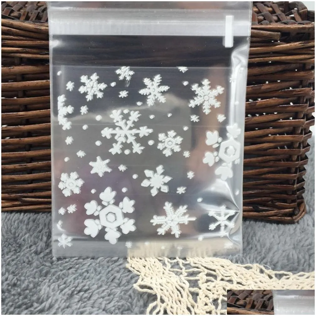 wholesale Snowflake Food Cookie Packaging Bags Self-adhesive Plastic Bags Gift Bag Wedding Favor Christmas Decoration 2 Size 10x10cm 7x7cm