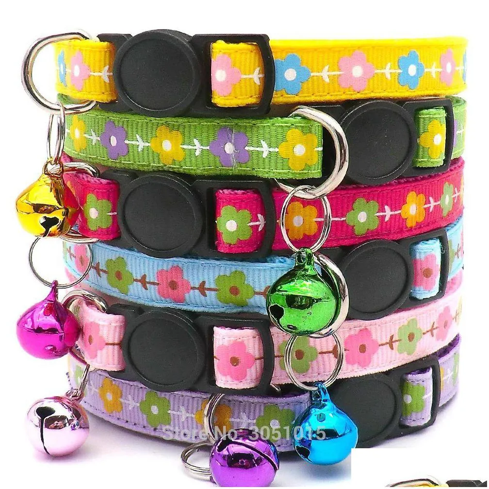 24pcs safety button cat collar safety breakaway small dog cute nylon adjustable collar with bell for puppy kittens necklace 210325298h