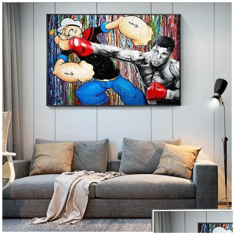 paintings modern graffiti art boxing match decoration hd quality garten kids children room picture poster canvas painting drop deliv