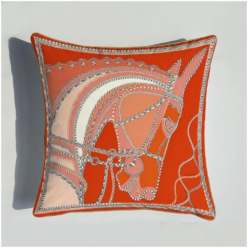 45x45cm orange series cushion covers horses flowers print pillow case cover for home chair sofa decoration square pillowcases