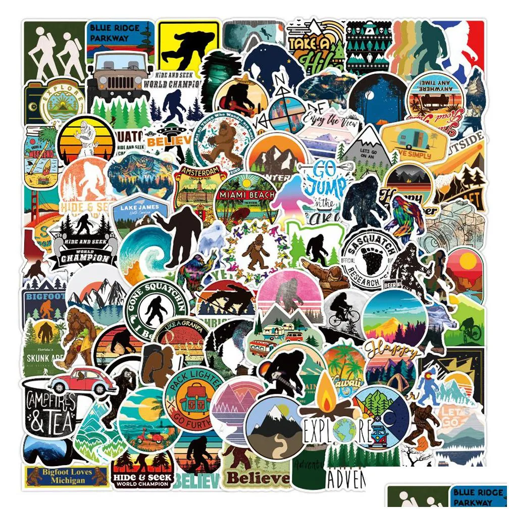 100pcs bigfoot savage outdoor sasquatch graffiti stickers no-duplicate for skateboard laptop luggage bicycle guitar helmet water bottle decals kids