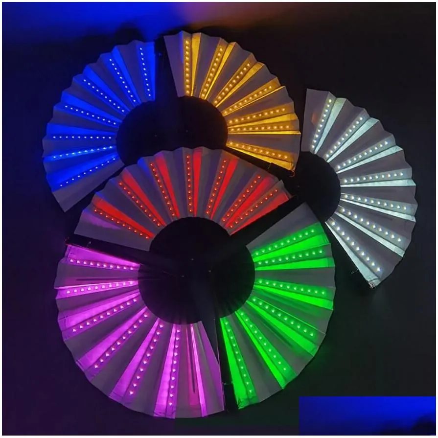 luminous folding fan with play fan colorful hand held abanico led fans dance glow in the dark evening accessory 6 colors