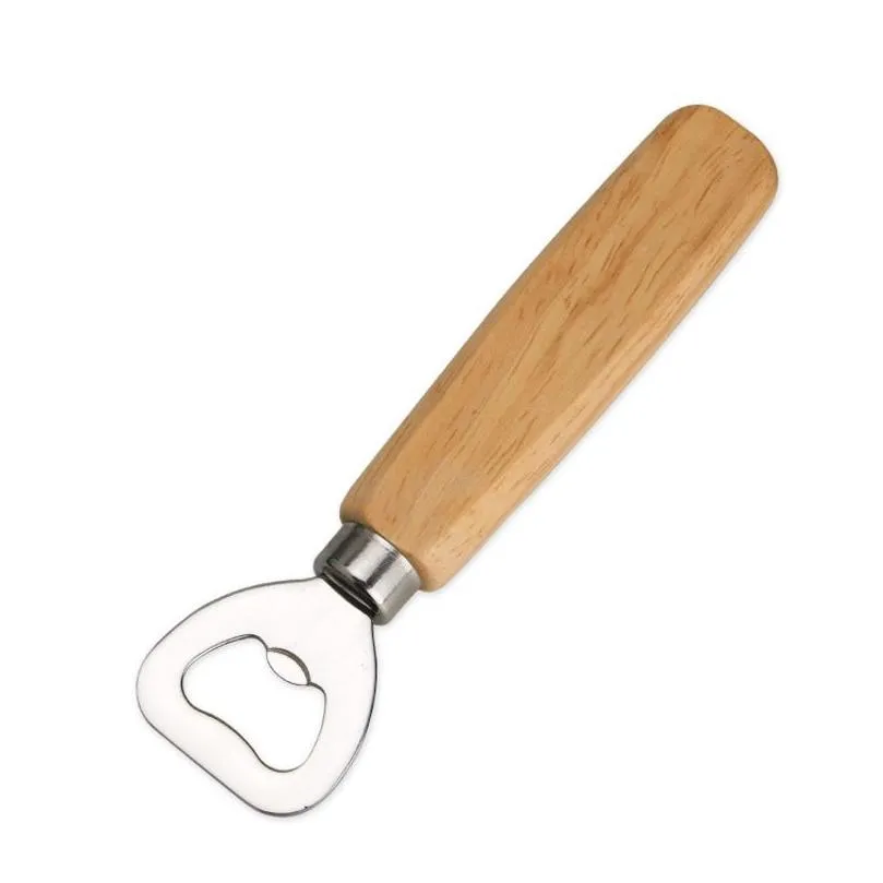 Stainless Steel Wooden Handle Red Wine Beer Bottle Opener Handheld Bartender Soda Glass Cap Openers Kitchen Bar Tools KD