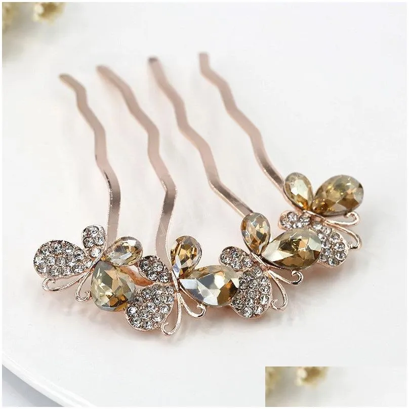 fashion crystal butterfly hair clip inserter wedding bridal hair comb princess crown tiara elegant headpieces hairpins