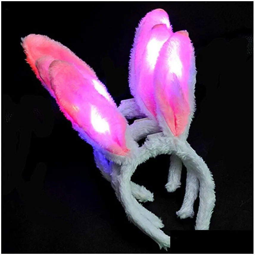 light flashing led plush fluffy bunny rabbit ears headband tail tie costume accessory cosplay woman girl halloween party toy