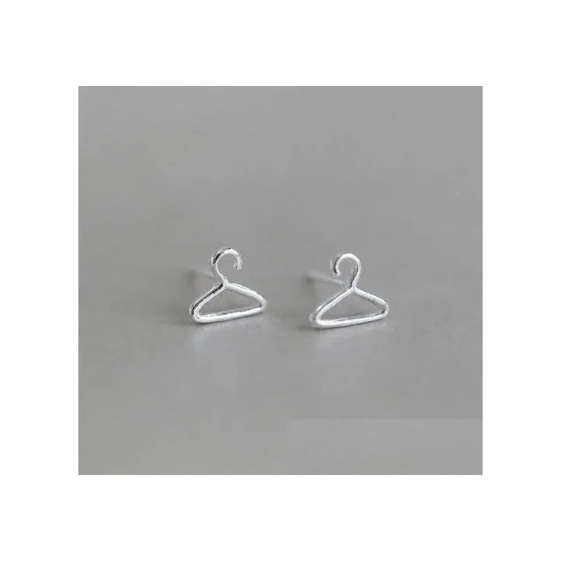 stylish small hangers ear stud silver alloy personalized girls birthday gifts punk jewelry coat hanger studs earrings7039191