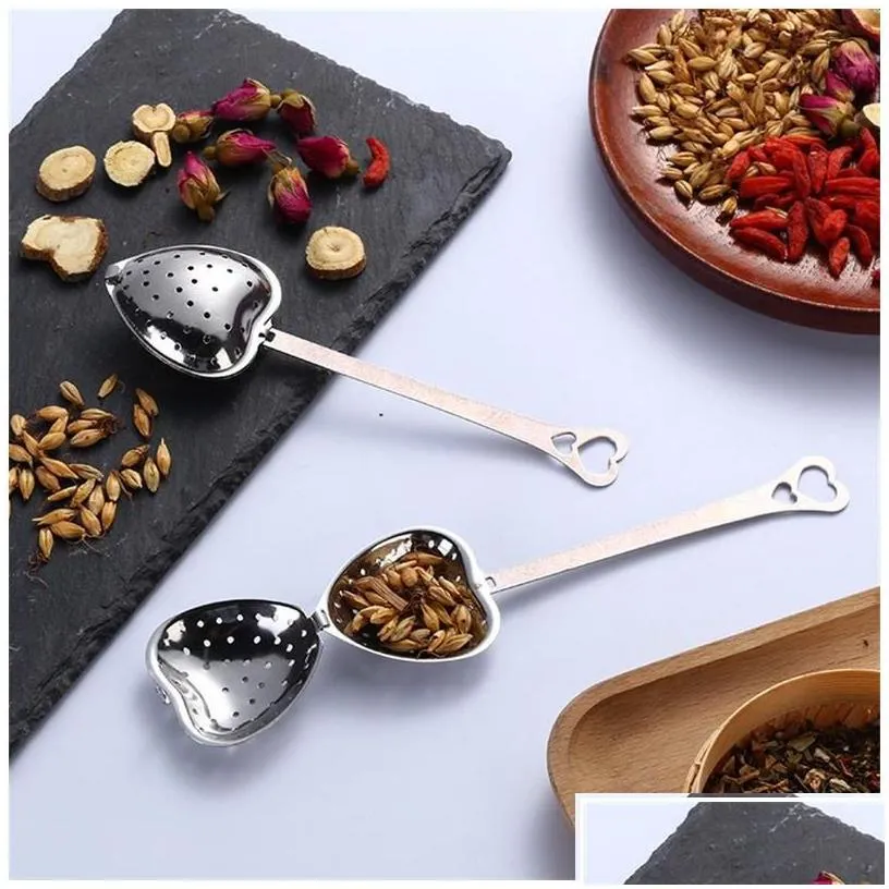 coffee tea tools heart shaped infuser mesh ball stainless steel loose herbal spice locking filter strainer diffuser drop delivery