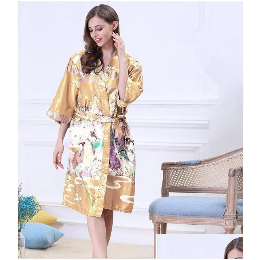 women japanese yukata kimono nightgown print floral pattern satin silk vintage robes sexy lingerie sleepwear pijama