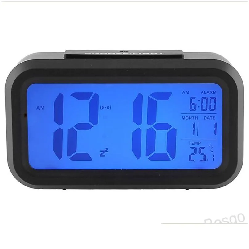 Plastic Mute Alarm Clock LCD Smart Clock Temperature Cute Photosensitive Bedside Digital Alarm Clock Snooze Nightlight Calendar BH4298