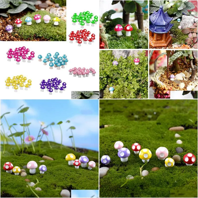 wholesale- 10pcs mushrooms terrarium figurines fairy garden miniatures party garden mini mushroom garden ornament resin crafts