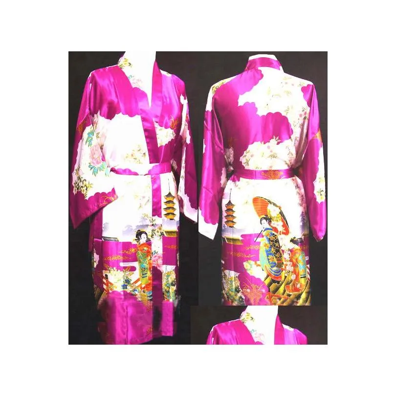 womens royan silk robe ladies satin pajama lingerie sleepwear kimono bath gown pjs nightgown3670