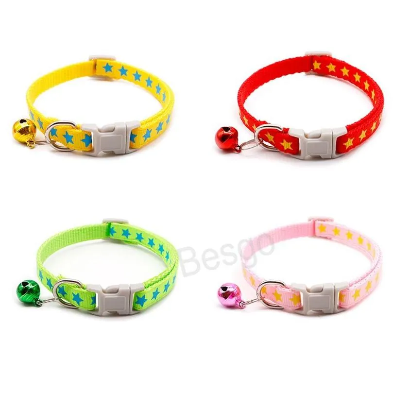 Five Pointed Star Printing Cat Dog Collars Adjustable Dog Collars With Bell Puppy Cats Comfortable Collar Pet Neck Accessories BH8418