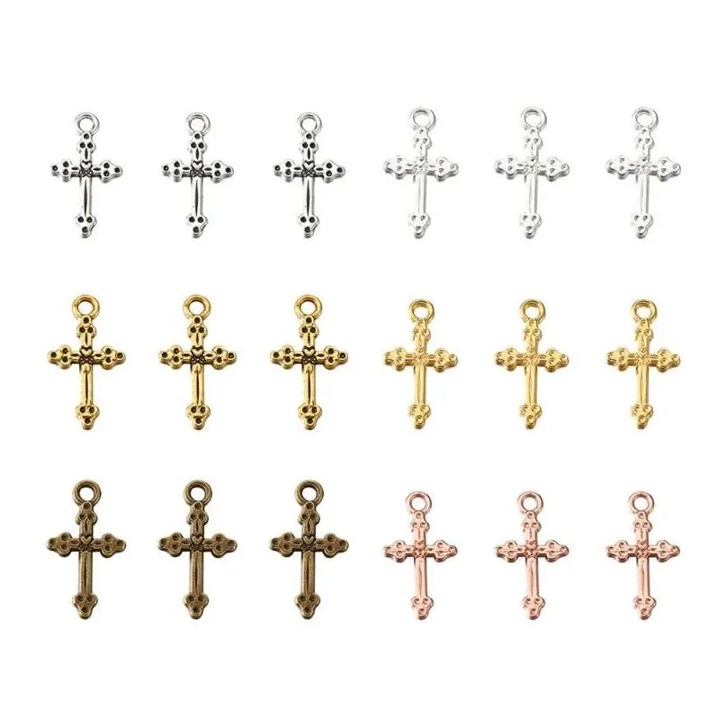 Charms 120pcs/Box Alloy Cross Tibetan Style Metal Crucifix Dangle Pendants For Bracelet Necklace Earring Making Mixed Color