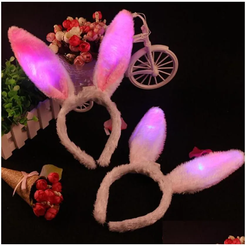 light flashing led plush fluffy bunny rabbit ears headband tail tie costume accessory cosplay woman girl halloween party toy
