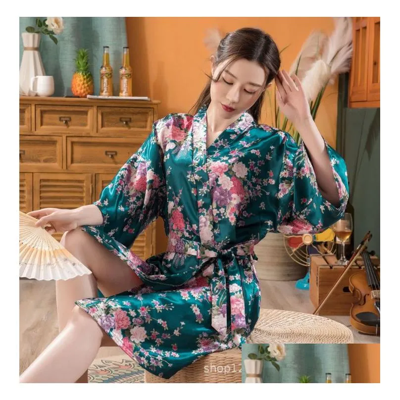  print floral womens satin robe sexy lounge bathrobe nightgown vintage kimono yukata bridesmaid wedding dressing gown