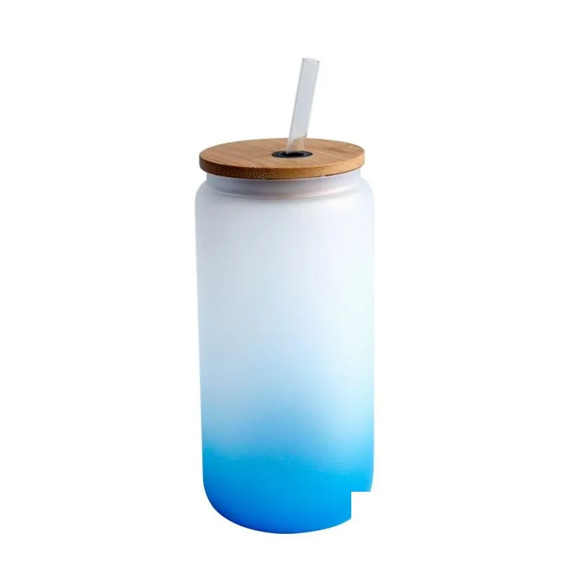 wholesale 20oz sublimation blank beer can glass with bamboo lids and straw borosilicate glasses tumbler mason jar blanks for iced coffee juice soda