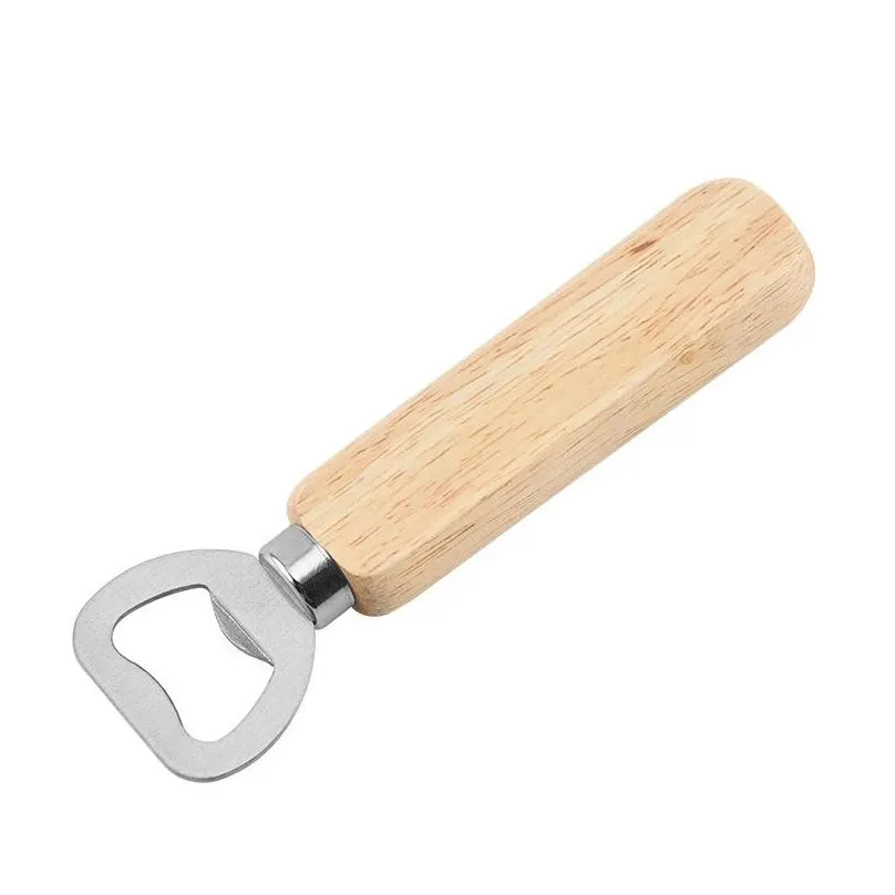 Stainless Steel Wooden Handle Red Wine Beer Bottle Opener Handheld Bartender Soda Glass Cap Openers Kitchen Bar Tools KD