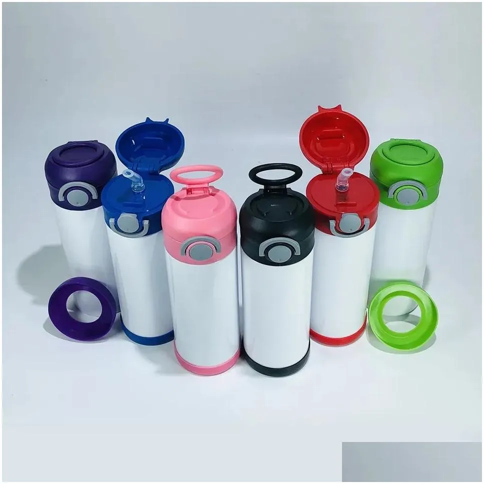 wholesale stainless steel sublimation blank 12oz water bottles children kids tumbler with straw and carrying handle