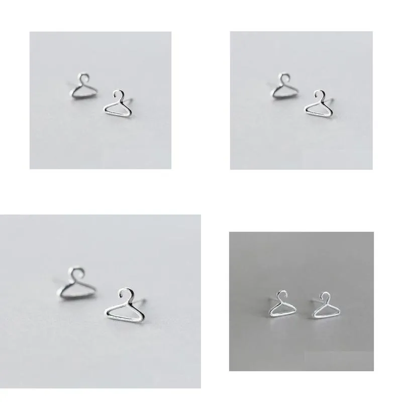 stylish small hangers ear stud silver alloy personalized girls birthday gifts punk jewelry coat hanger studs earrings7039191