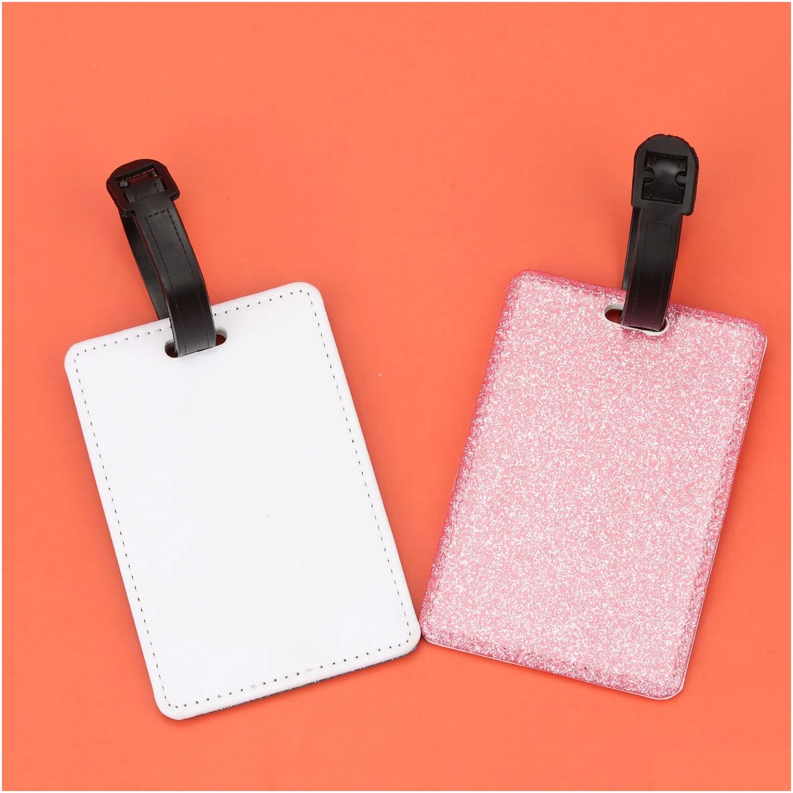 wholesale sublimation luggage tags for suitcases glitter blank travel tag with strap heat transfer name id diy card blanks