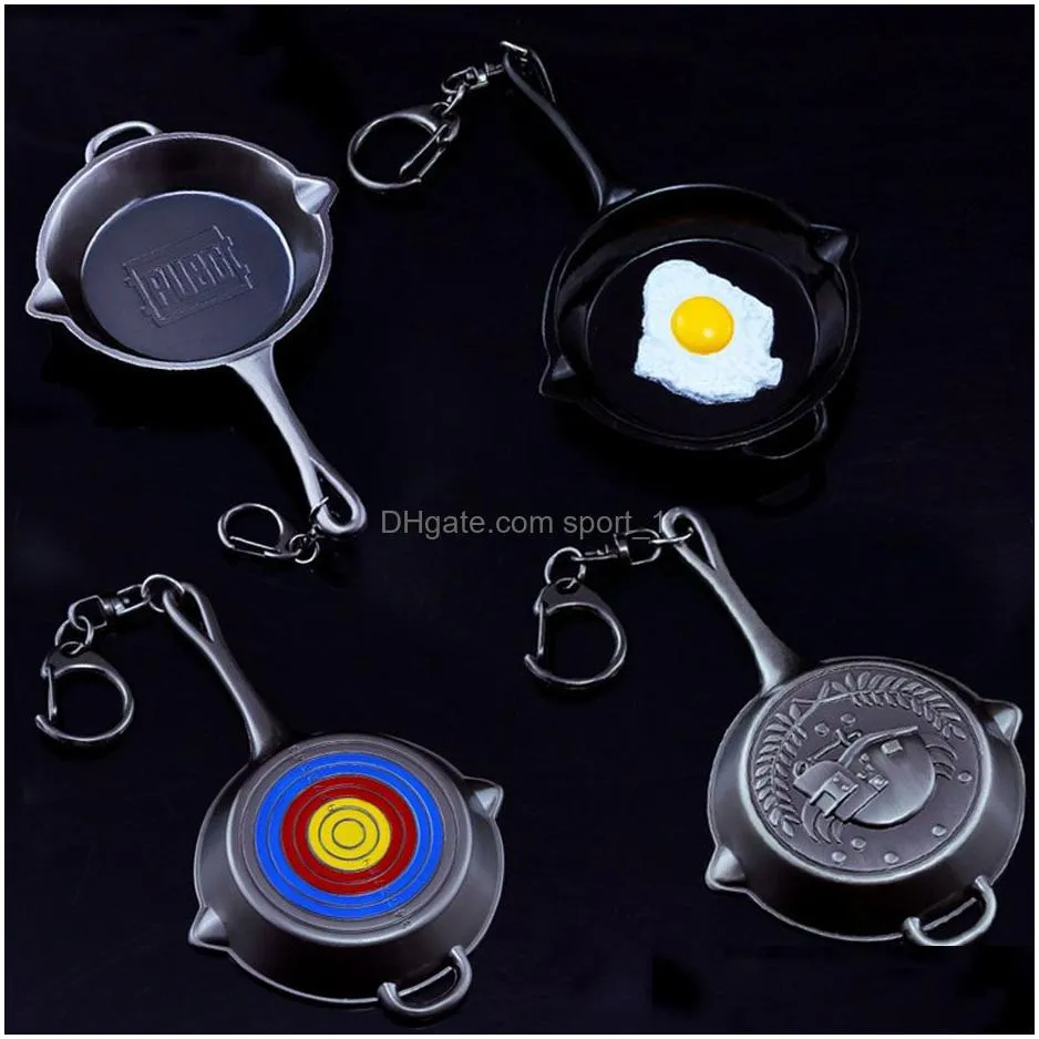meidi game pubg 4 styles frying pan keychain with olive branch bulls-eye pattern figure key holder accessory for fan sp1349