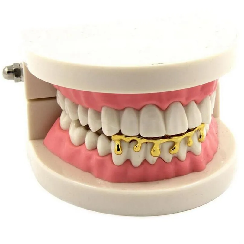 Hip Hop Custom Fit Drip Grillz 14k Gold Plated Hip Hop Teeth Caps Lower Bottom Grills