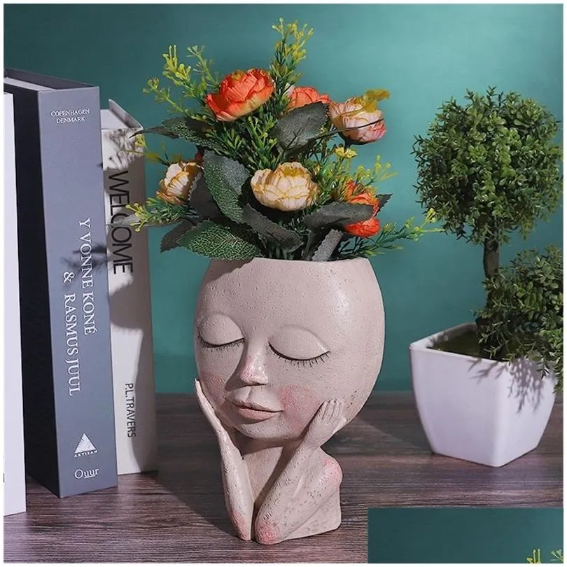 girls face head flower planter succulent plant container pot pot figure garden decor nordic tabletop ornament h5 2205279871388