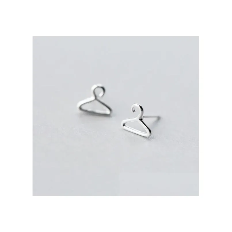stylish small hangers ear stud silver alloy personalized girls birthday gifts punk jewelry coat hanger studs earrings7039191