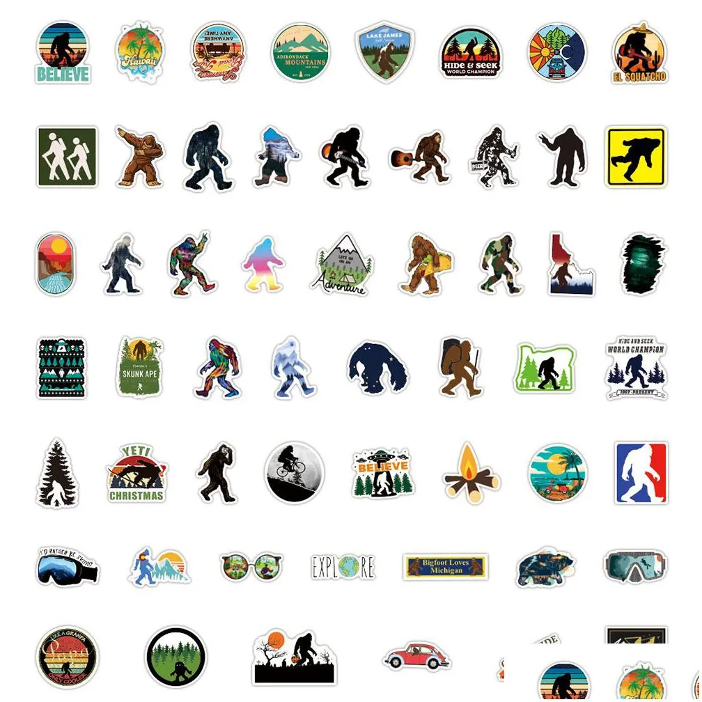 100pcs bigfoot savage outdoor sasquatch graffiti stickers no-duplicate for skateboard laptop luggage bicycle guitar helmet water bottle decals kids