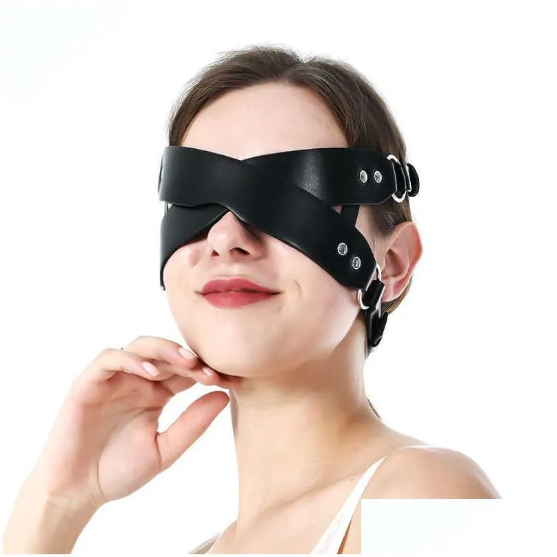 fashion leather harness mask bdsm sexy cosplay poppit game erotic blindfold masquerade erotic halloween carnival party masks q0806