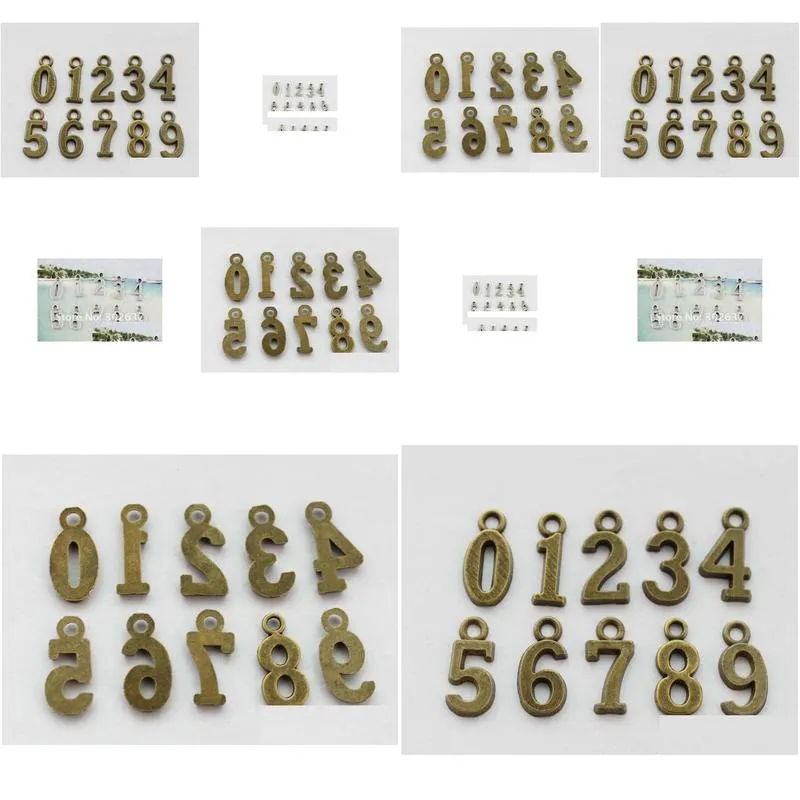 Wholesle-80 Pcs Antiqued silver /bronze assorted number charms