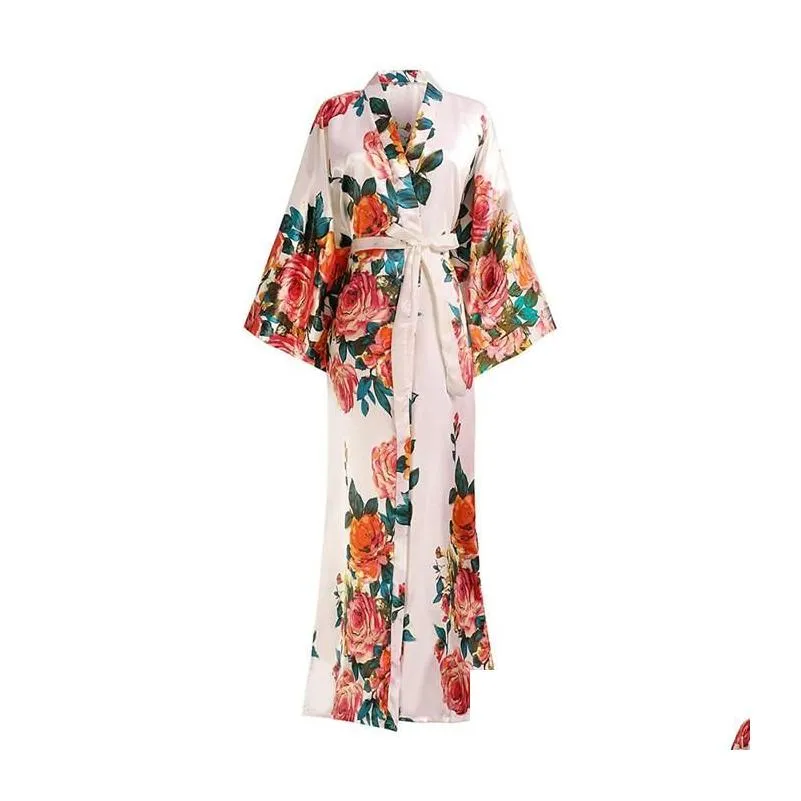 satin long sleepwear for female nightgown v-neck kimono bathrobe gown print flower negligee bathrobe large size 3xl 4xl 5xl 6xl1
