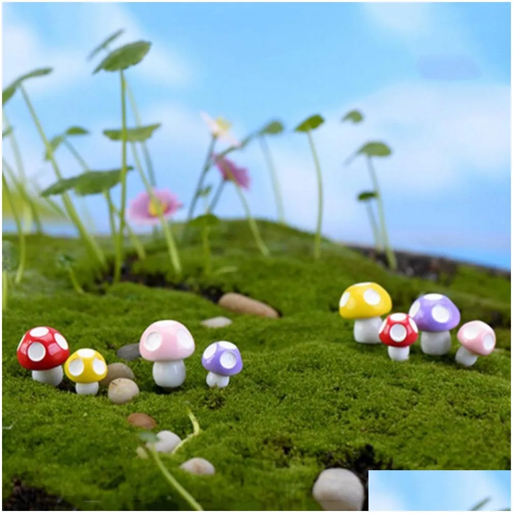 wholesale- 10pcs mushrooms terrarium figurines fairy garden miniatures party garden mini mushroom garden ornament resin crafts
