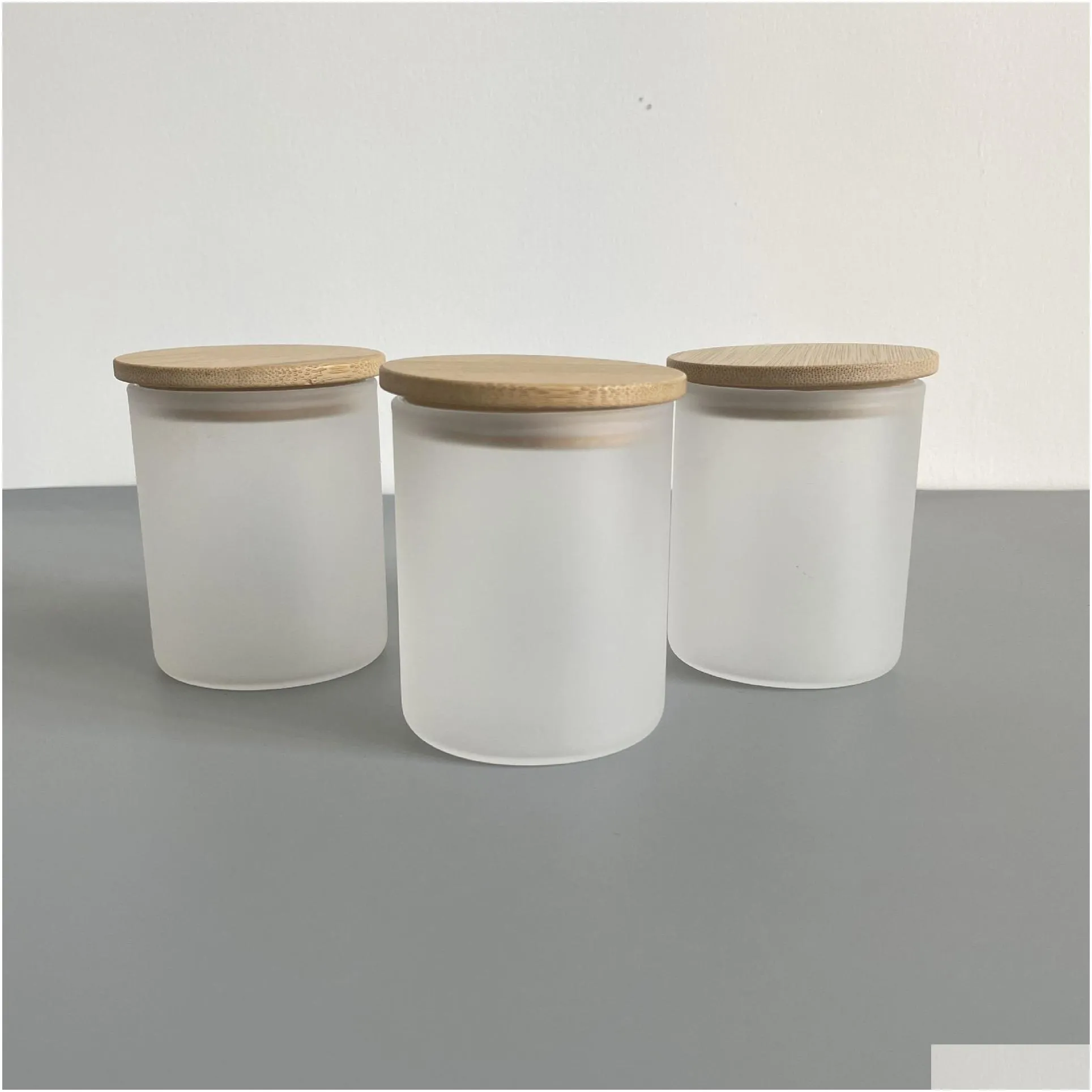 wholesale sublimation blanks frosted glass candle jars with bamboo lids for making candles 7oz empty candle tins