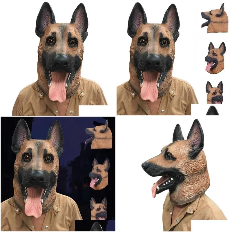 Whole Animal Dog Head Full Face Latex Party Mask Halloween Dance Party Costume Wolfhound Masks Theater Toys Fancy Dress Festiv265g