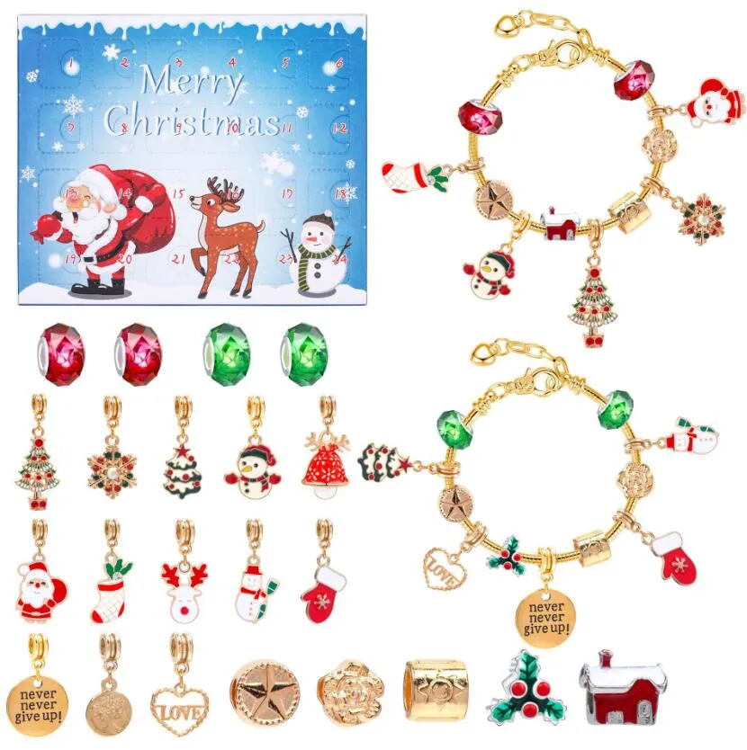christmas blind box childrens bracelet in europe and america christmas advent handheld 24 grid diy jewelry blind box holiday gift