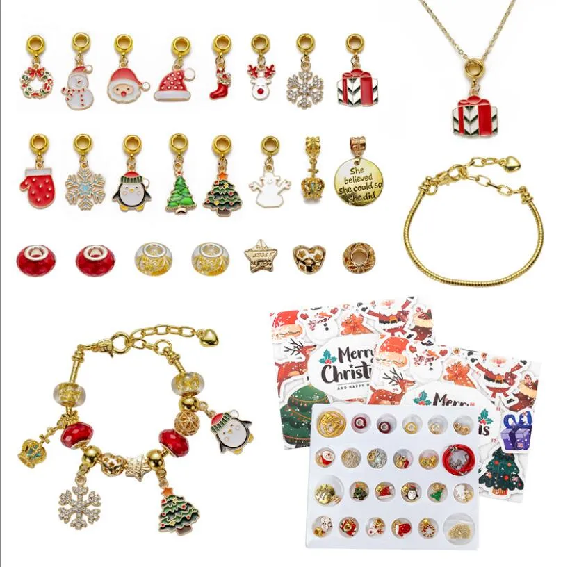 hot selling diy creative childrens bracelet jewelry 24 grid calendar christmas surprise blind box silver set