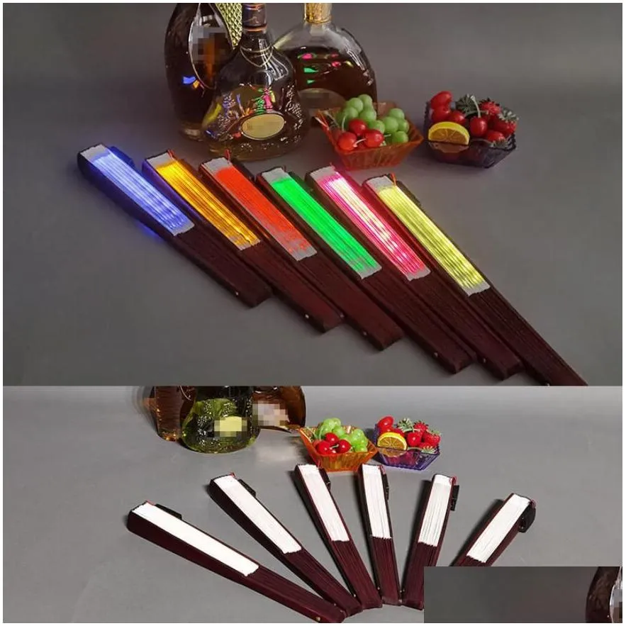 luminous folding fan with play fan colorful hand held abanico led fans dance glow in the dark evening accessory 6 colors