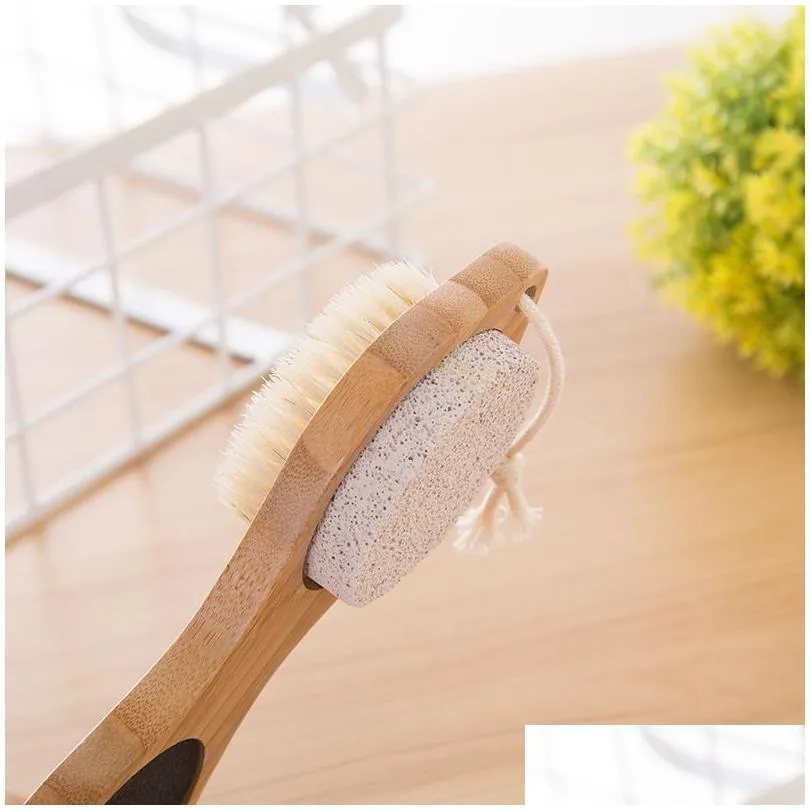 foot brush pumice stone rasp file exfoliating stone bamboo handle pedicure tool 4 in 1 multi-functional foot scrub