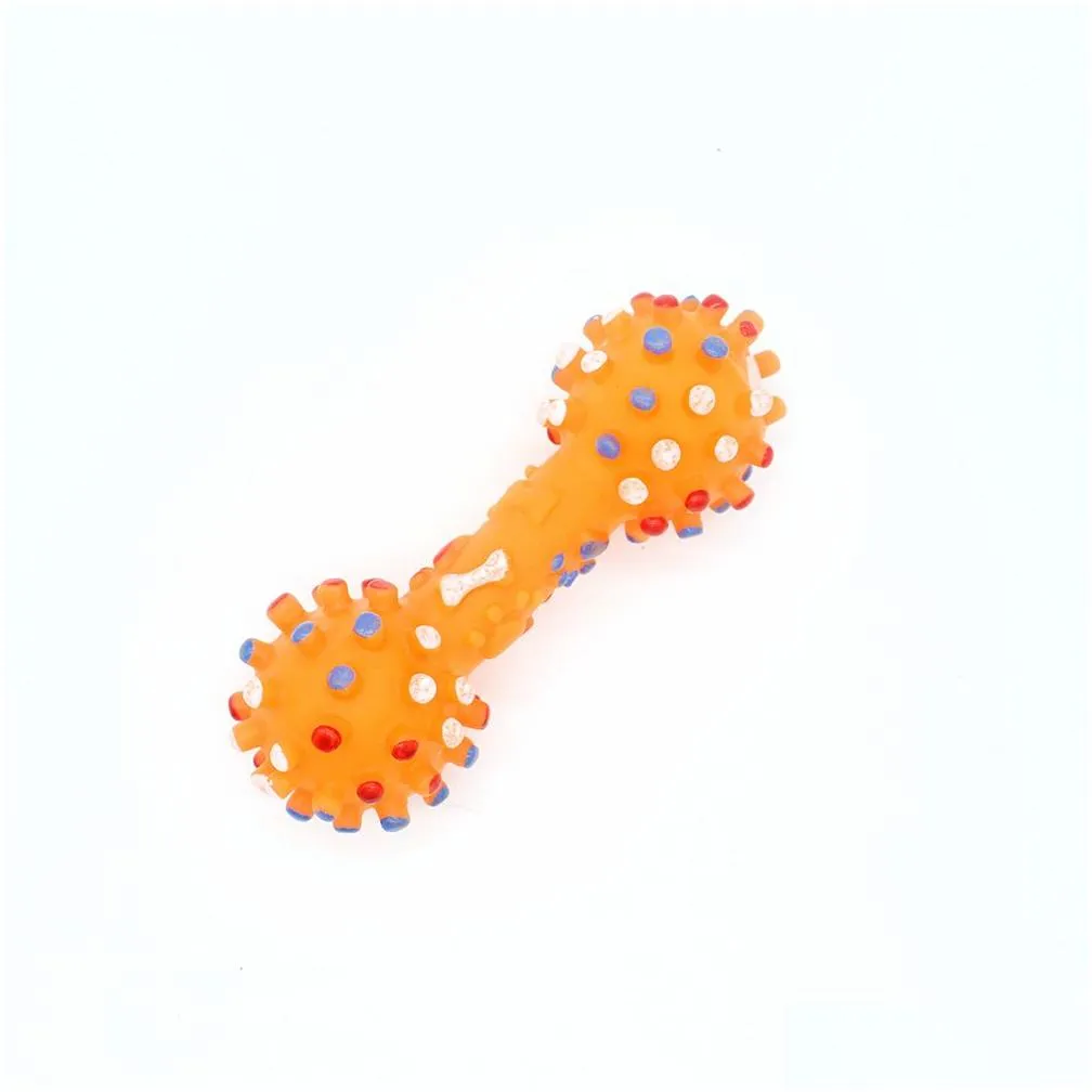 Dog Toys Colorful Dotted Dumbbell Shaped Dog Toys Squeeze Squeaky Faux Bone Pet Chew Toys For Dogs XB1