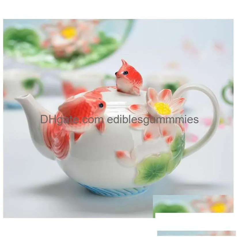other drinkware ceramic fish teapot with handle jingdezhen enamel porcelain restaurant drop delivery home garden kitchen dining bar