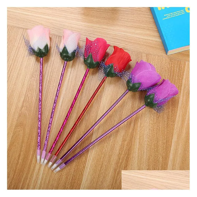 wholesale rose ballpoint pen creative artificial flower decoration beautiful office school stationery personalized writing pen for valentine`s day wedding