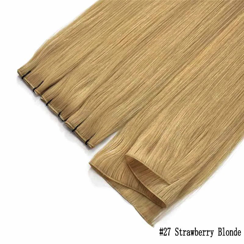 New PU Hair Wefts Human Hair Weave Blonde Black Brown Color 50g/pcs 100gRemy Hair Bundles Hair Root Not Folded In Half, No Short Hair ALI MAGIC Factory Outlet